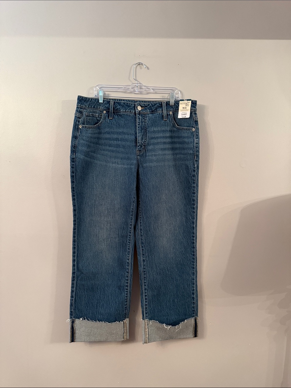 Terra & Sky Dark Blue Wide-Leg Cropped Jeans - super soft / medium weight